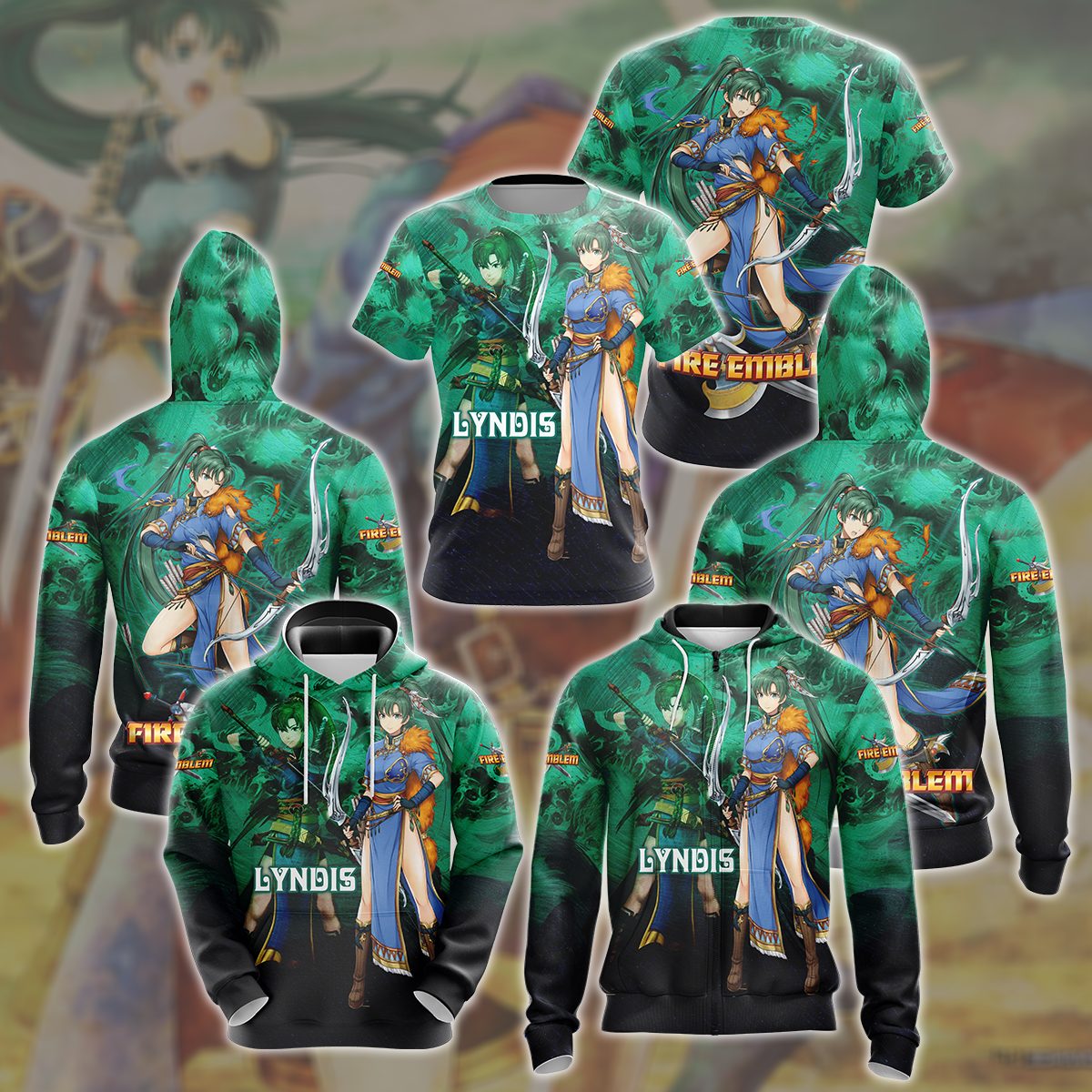 Fire Emblem Blazing Sword Lyndis Video Game All Over Printed T-shirt Tank Top Zip Hoodie Pullover Hoodie Hawaiian Shirt Beach Shorts Joggers