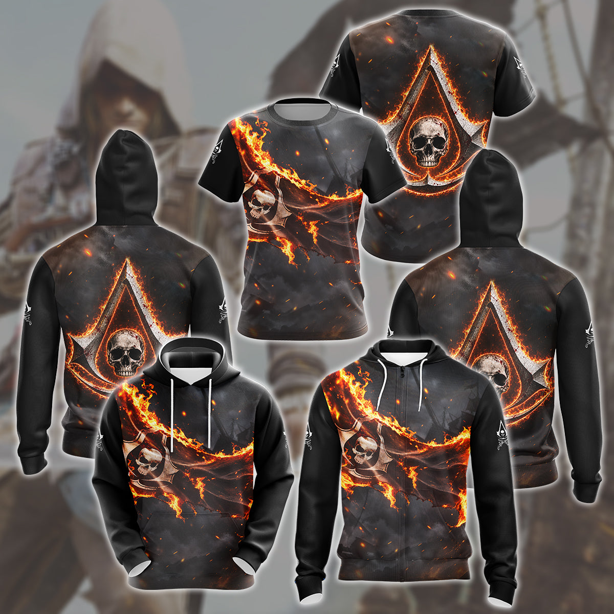 Assassin's Creed Black Flag Video Game All Over Printed T-shirt Tank Top Zip Hoodie Pullover Hoodie Hawaiian Shirt Beach Shorts Joggers