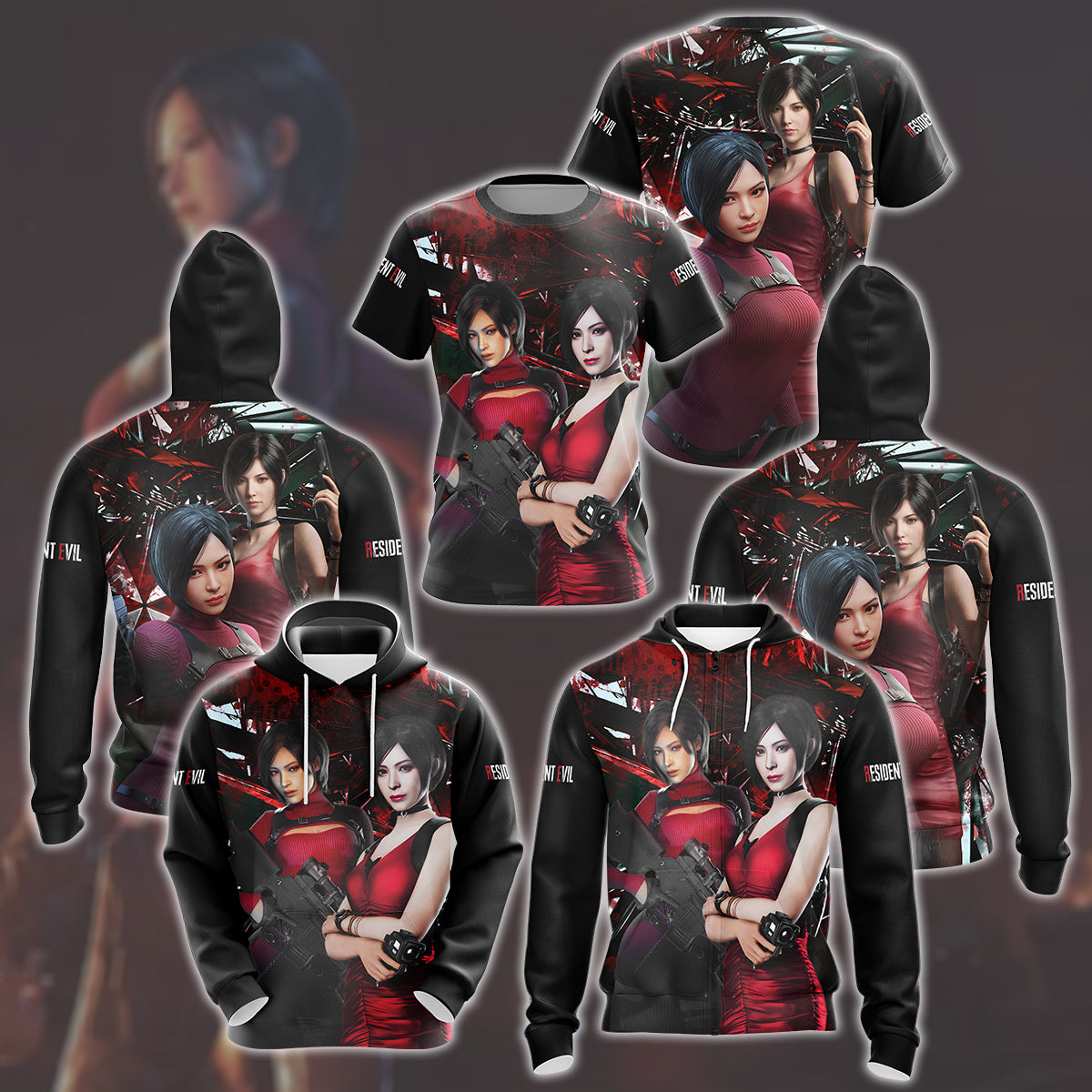 Resident Evil Ada Wong Video Game All Over Printed T-shirt Tank Top Zip Hoodie Pullover Hoodie Hawaiian Shirt Beach Shorts Joggers