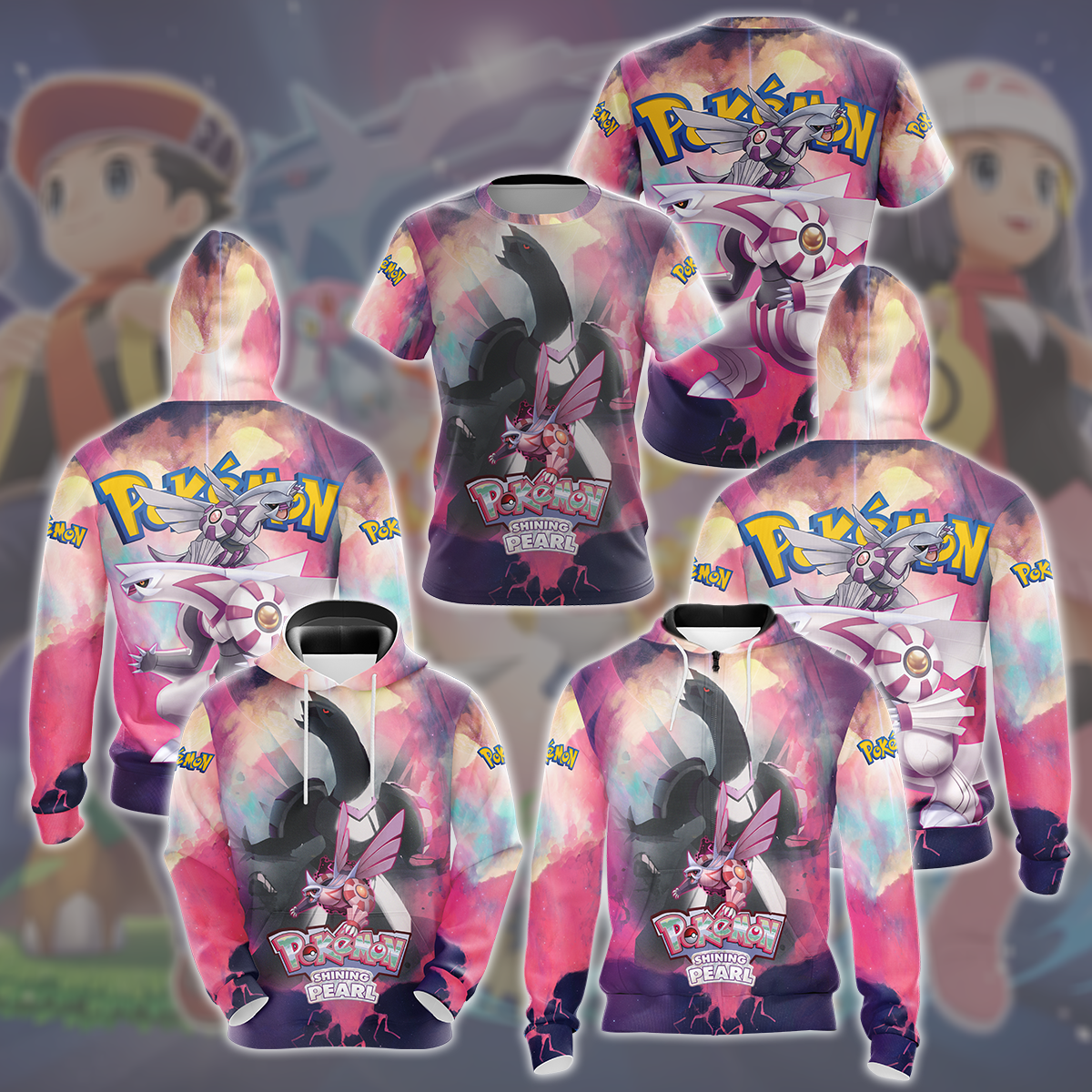 Pokemon Shining Pearl Video Game All Over Printed T-shirt Tank Top Zip Hoodie Pullover Hoodie Hawaiian Shirt Beach Shorts Joggers