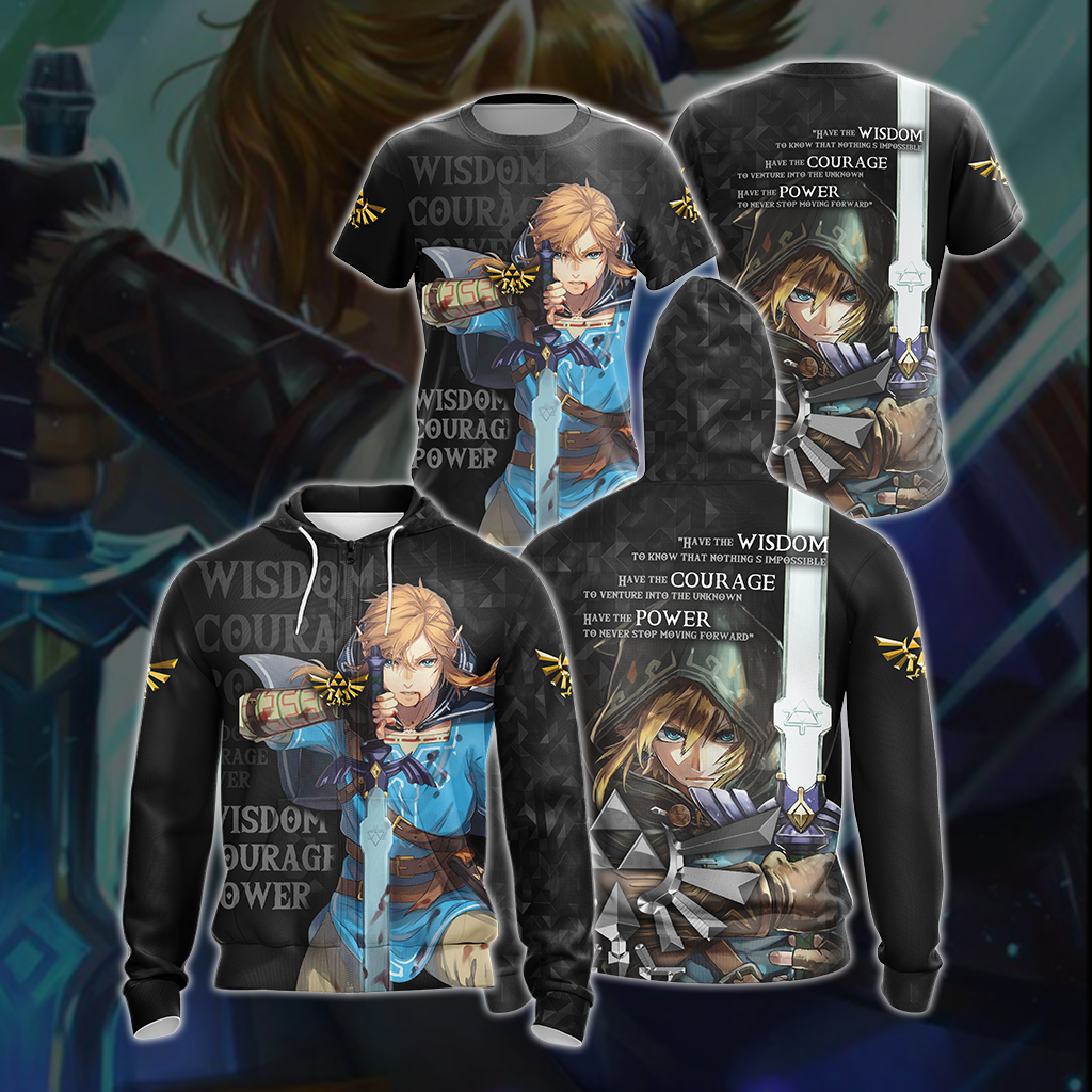 The Legend Of Zelda Link WISDOM COURAGE POWER Unisex 3D T-shirt Zip Hoodie Pullover Hoodie