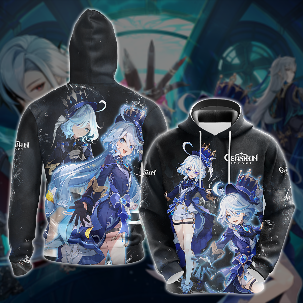 Furina Genshin Impact Video Game All Over Printed T-shirt Tank Top Zip Hoodie Pullover Hoodie Hawaiian Shirt Beach Shorts Joggers Hoodie