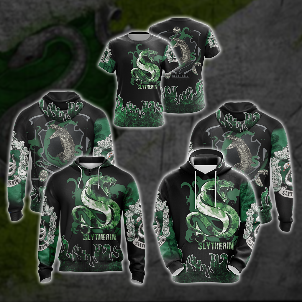 Personalized Harry Potter Hogwarts House Gryffindor Slytherin Ravenclaw Hufflepuff T-shirt Zip Hoodie Pullover Hoodie Slytherin