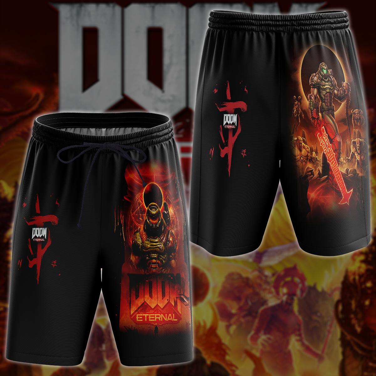 Doom Eternal Video Game All-Over T-shirt Hoodie Tank Top Hawaiian Shirt Beach Shorts Joggers Beach Shorts