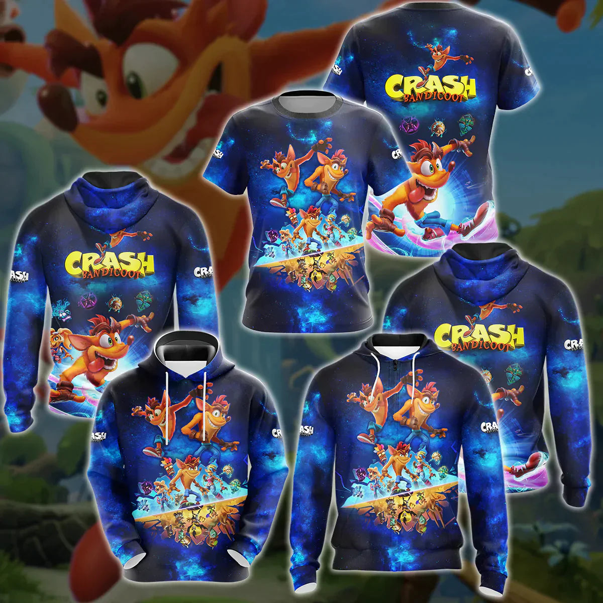 Crash Bandicoot Video Game 3D All Over Print T-shirt Tank Top Zip Hoodie Pullover Hoodie Hawaiian Shirt Beach Shorts Jogger