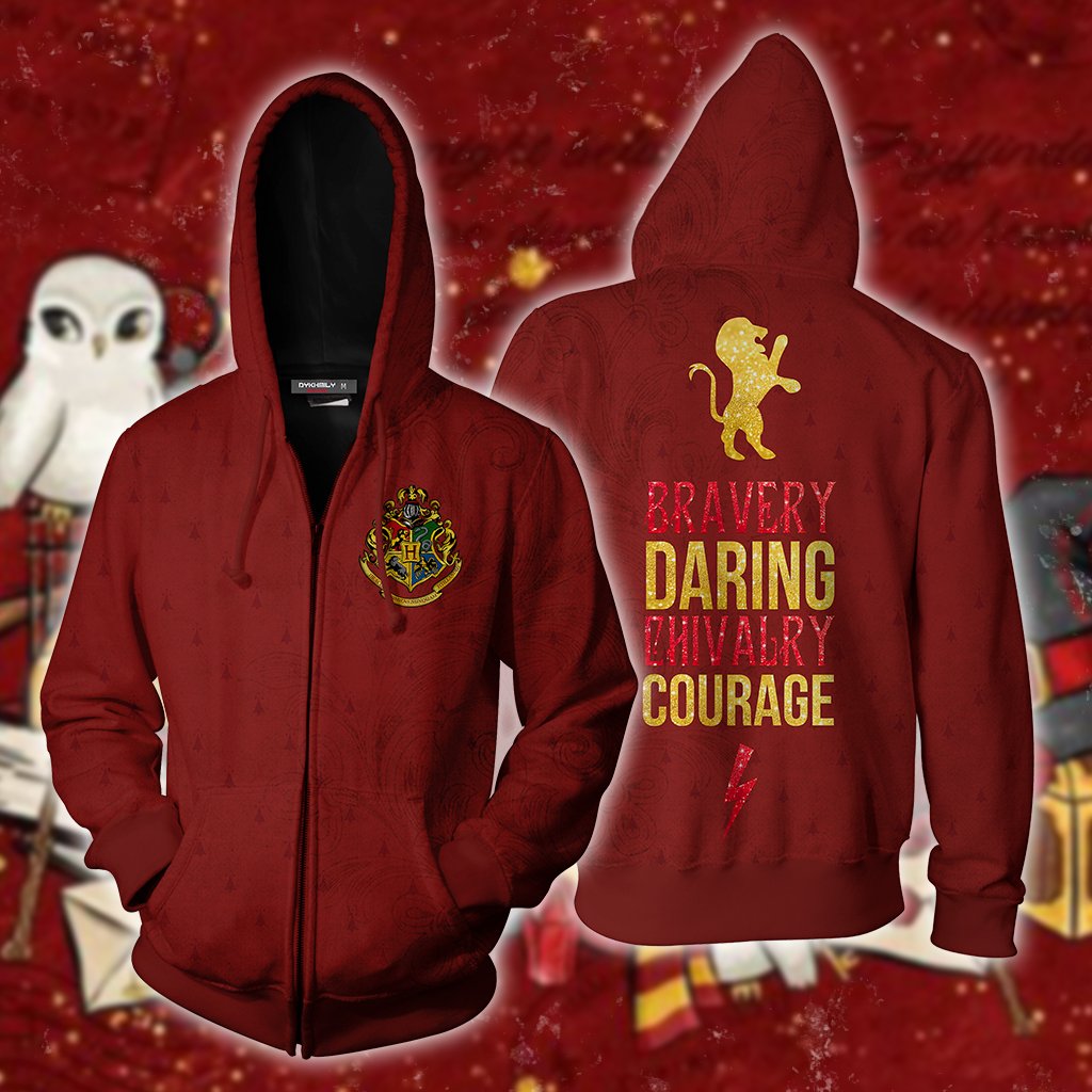 Bravery Daring Chivalry Courage Gryffindor Harry Potter Zip Up Hoodie S
