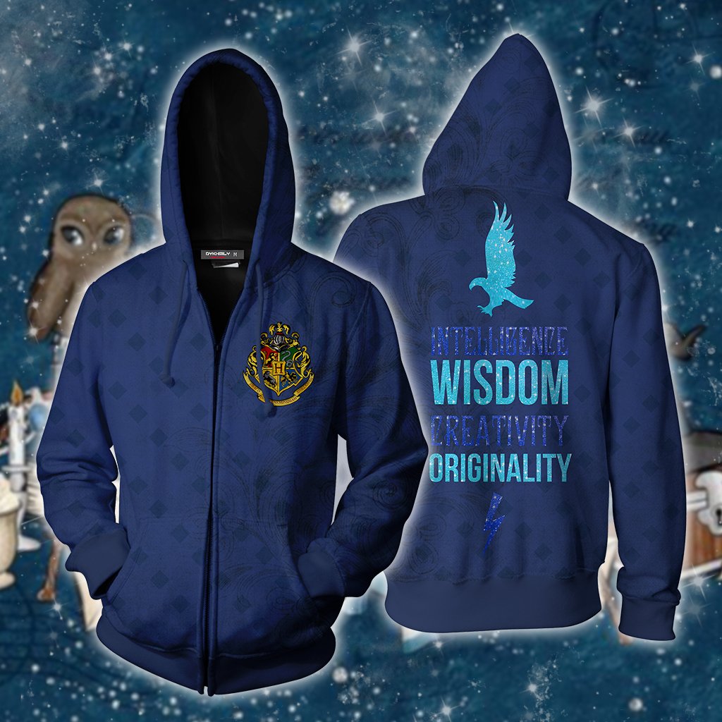 Intelligence Wisdom Creativity Originality Ravenclaw Harry Potter Zip Up Hoodie S