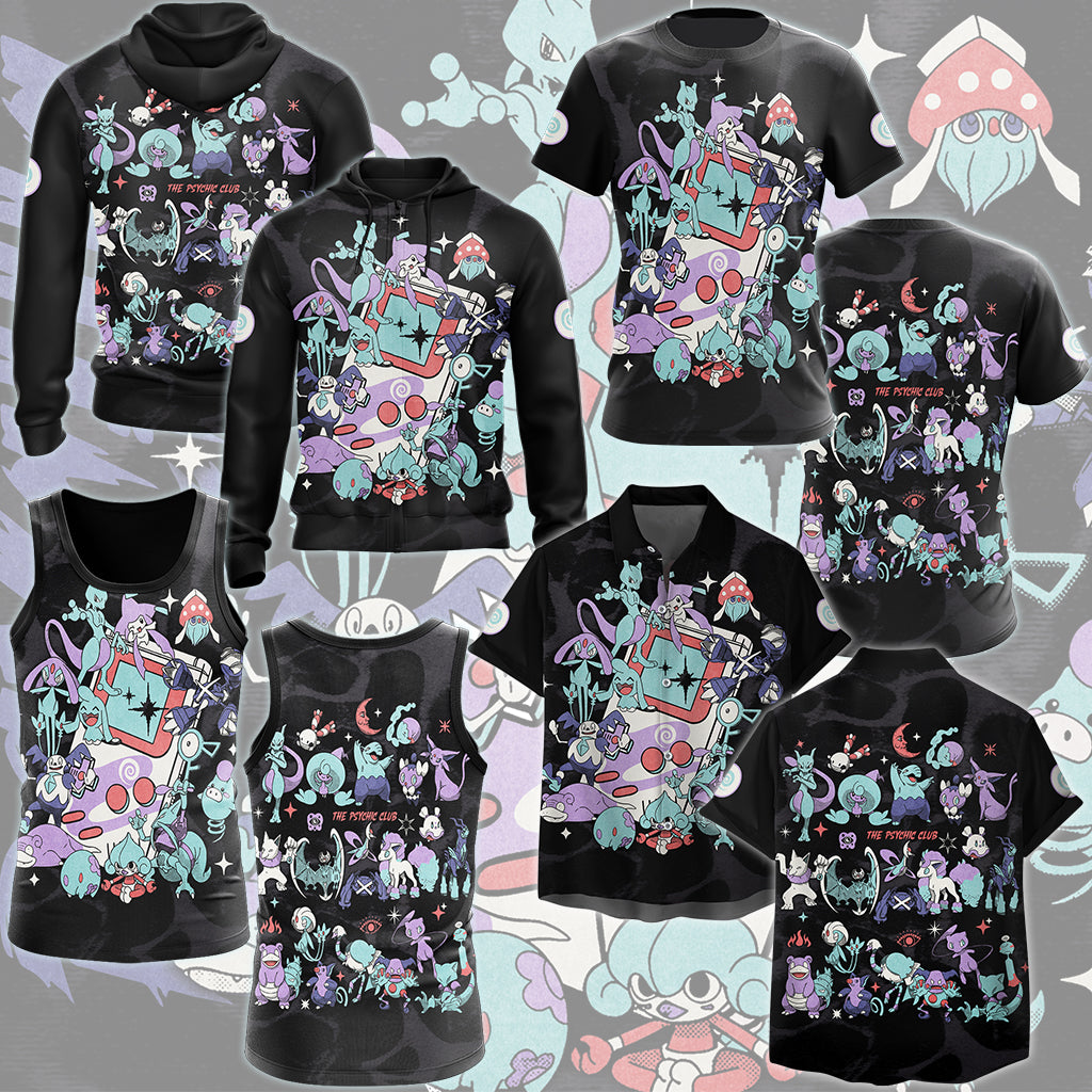Pokemon Psychic Type Club Video Game All Over Printed T-shirt Tank Top Zip Hoodie Pullover Hoodie Hawaiian Shirt Beach Shorts Joggers