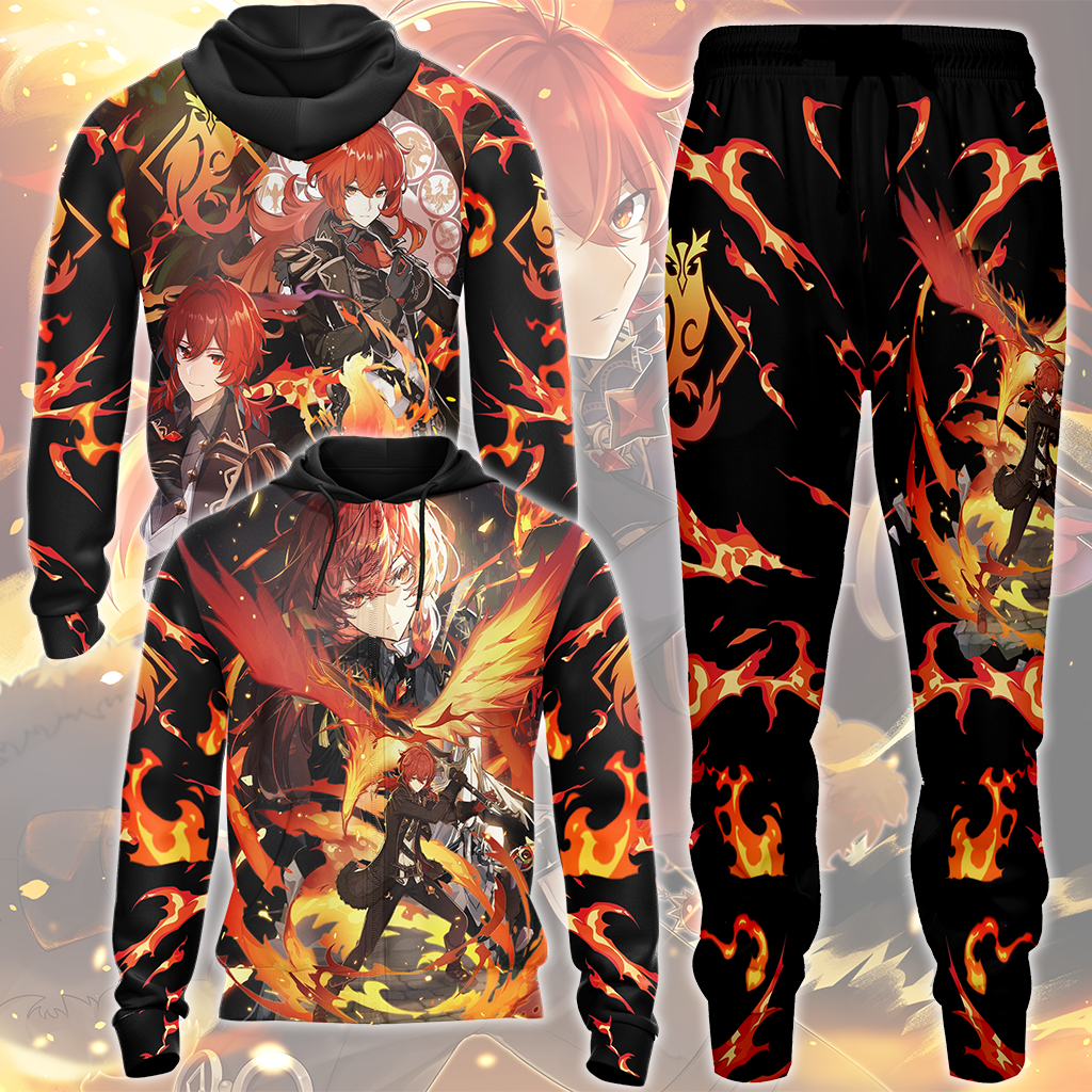 Genshin Impact Diluc Video Game All Over Printed T-shirt Tank Top Zip Hoodie Pullover Hoodie Hawaiian Shirt Beach Shorts Joggers