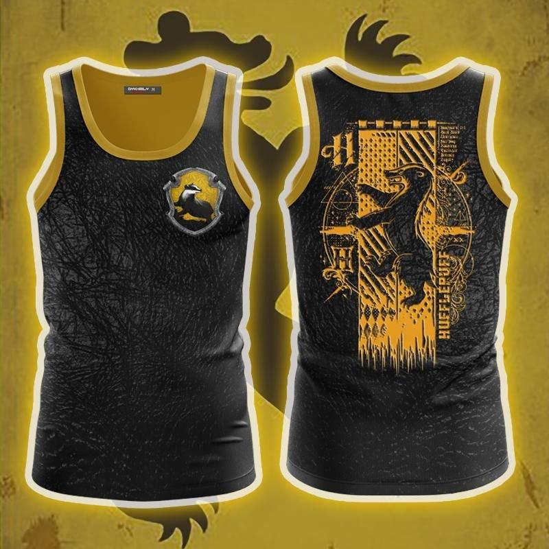 Personalized Harry Potter Hogwarts House Gryffindor Slytherin Ravenclaw Hufflepuff Unisex 3D Tank Top Hufflepuff Tank Top