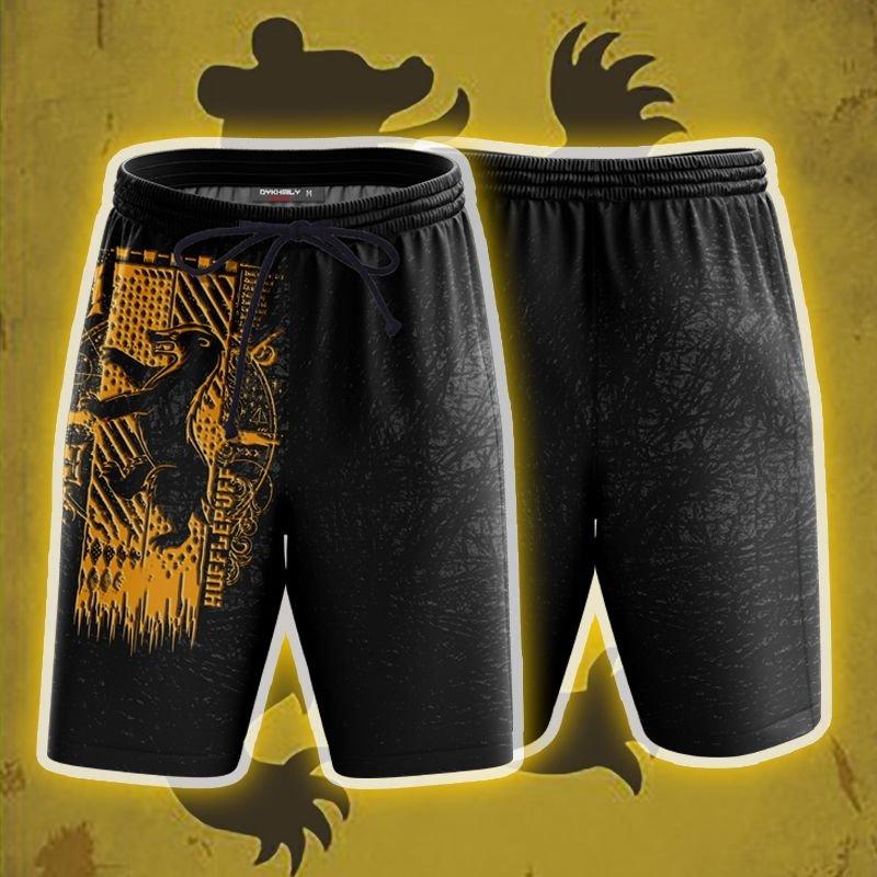 Personalized Harry Potter Hogwarts House Gryffindor Slytherin Ravenclaw Hufflepuff Unisex 3D Beach Shorts Hufflepuff Beach Shorts