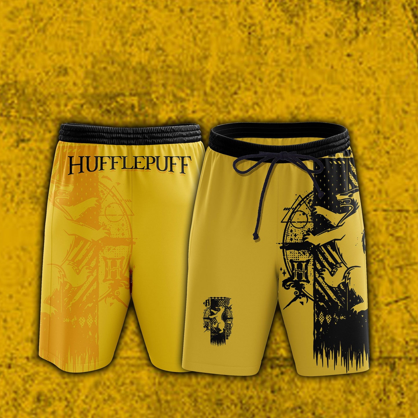 Personalized Quidditch Harry Potter Hogwarts House Gryffindor Slytherin Ravenclaw Hufflepuff Unisex 3D Beach Shorts Hufflepuff Beach Shorts
