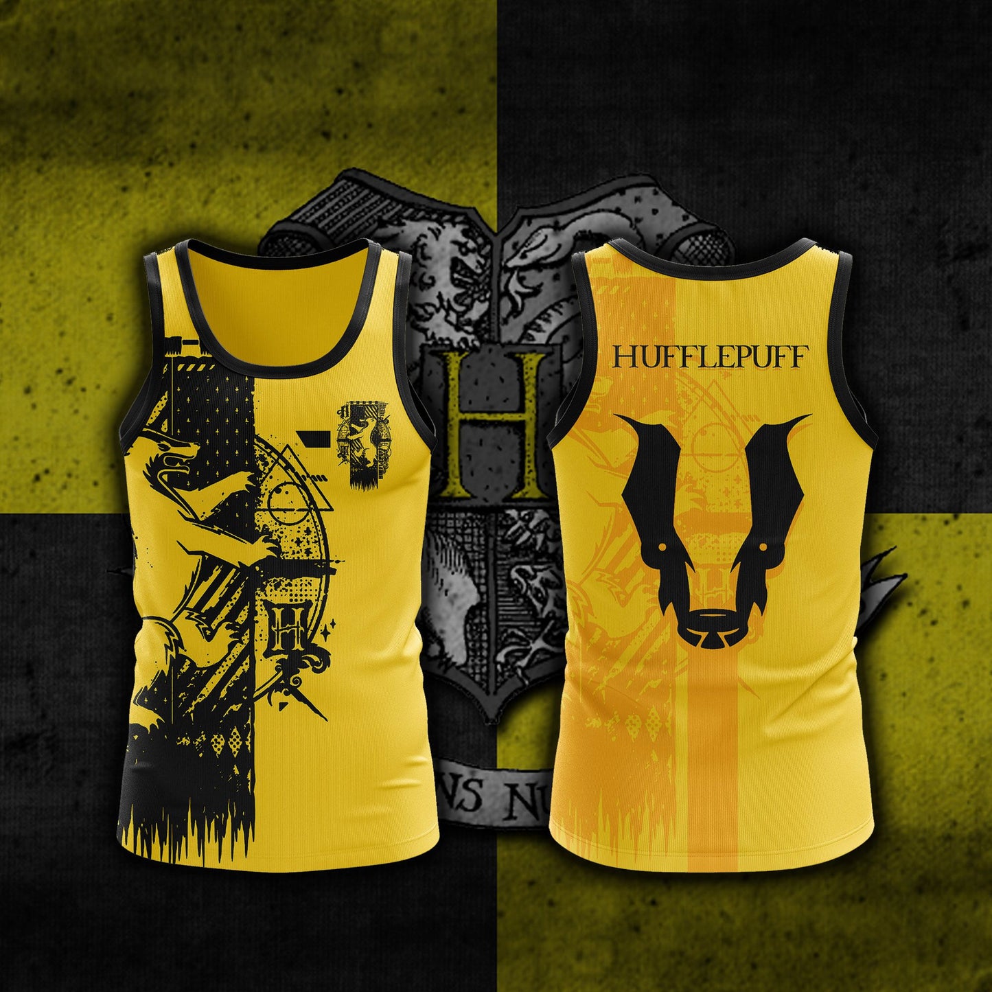 Personalized Quidditch Harry Potter Hogwarts House Gryffindor Slytherin Ravenclaw Hufflepuff Unisex 3D Tank Top Hufflepuff Tank Top