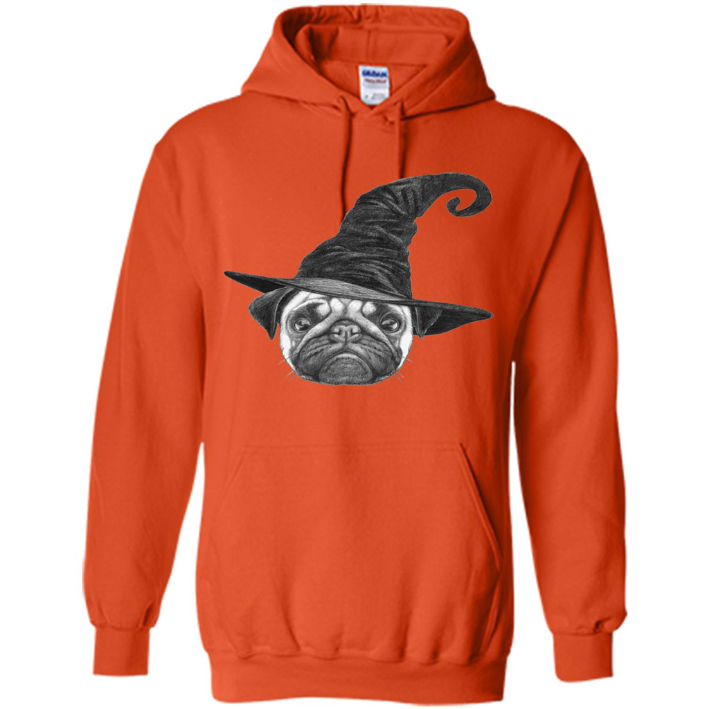 Pug Lover T-shirt Pug In Witch Hat Halloween T-Shirt Orange