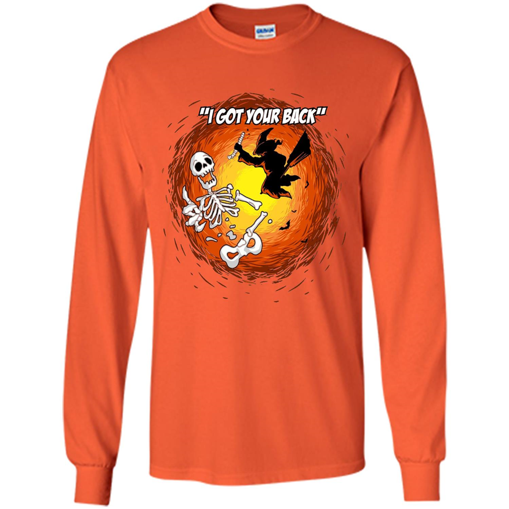 Funny Witch Skeleton Halloween 2017 I Got Your Back T-shirt Orange