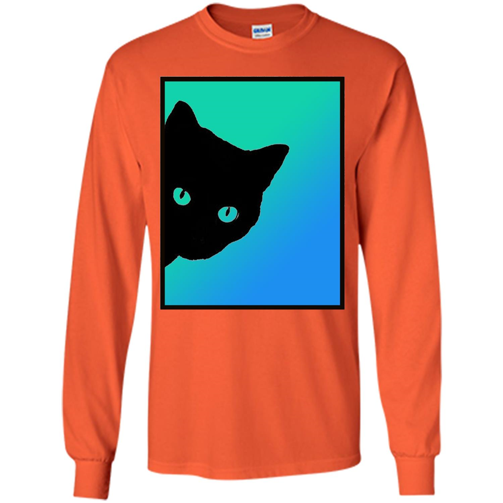 Cat Lover T-shirt Black Cat Blue Green T-shirt Orange