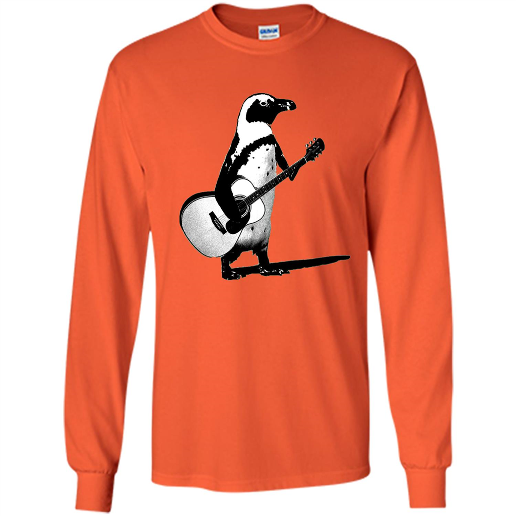 Funny Penguin T-shirt Penguin Plays Guitar Orange