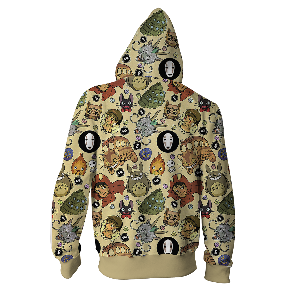 Ghibli Studio Spirited Away Characters Seamless Zip Up Hoodie