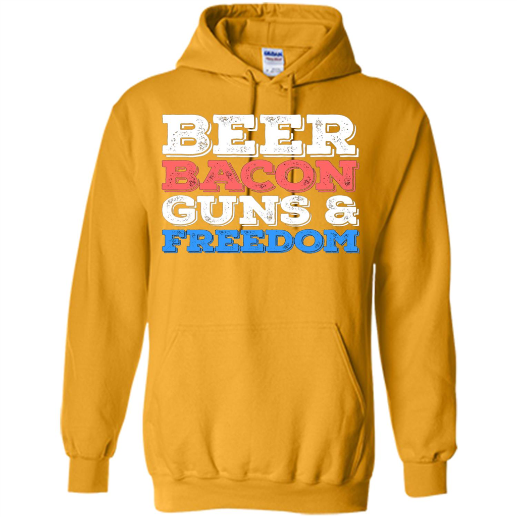Beer Bacon Guns And Freedom T-Shirt Fourth of July Gift Gold