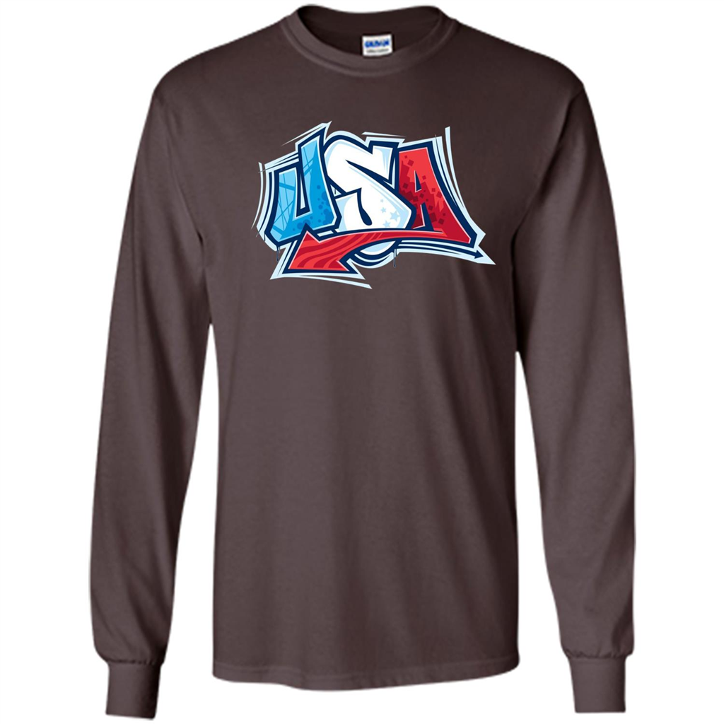 USA T-shirtt Graffiti Style Design Merica 4th July T-shirt Dark Chocolate
