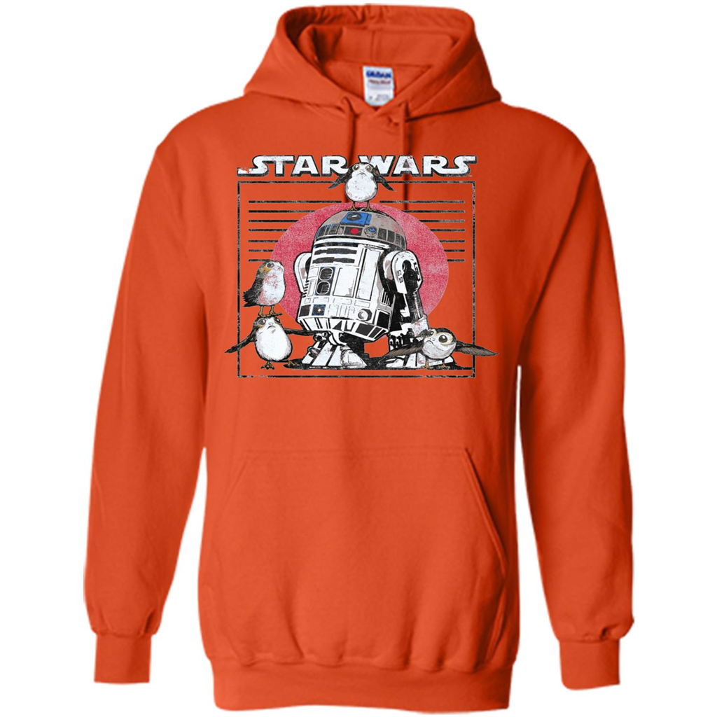 Movie T-shirt Last Jedi Flock Of Porgs Surround R2-D2 T-shirt Orange