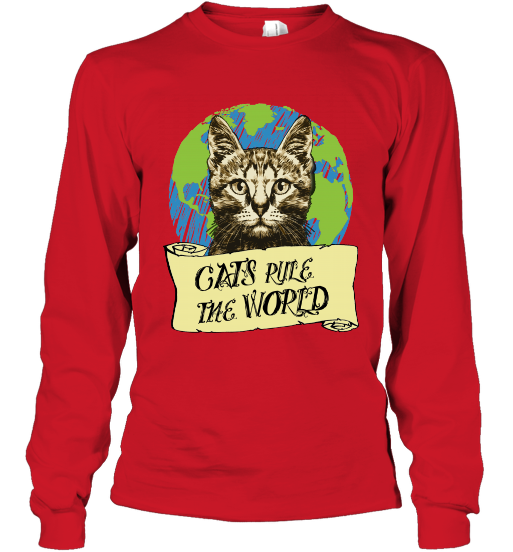 Cats Rule The World Kitten Shirt Long Sleeve T-Shirt Long Sleeve T-Shirt Red