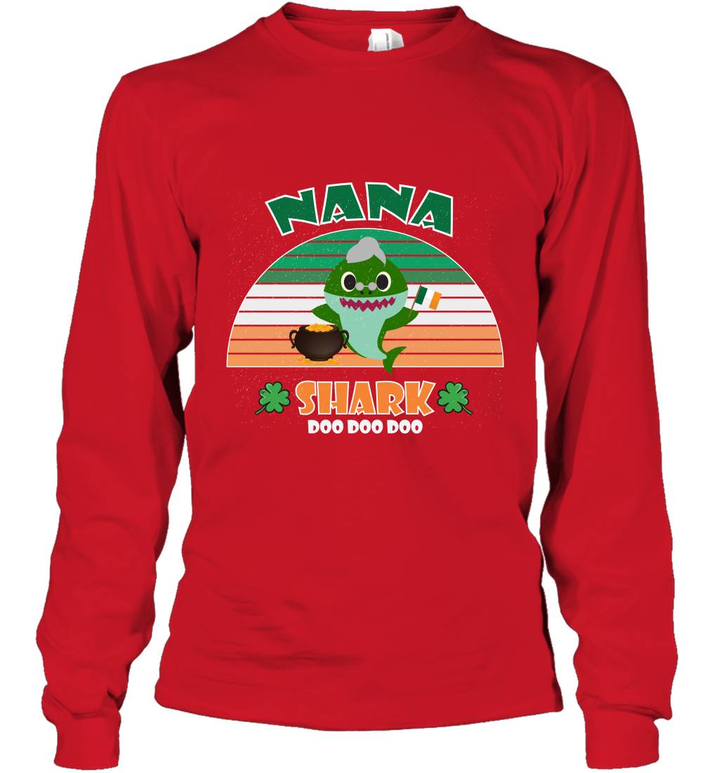 Irish Nana Shark Saint Patricks Day Family Shirt Long Sleeve T-Shirt Red