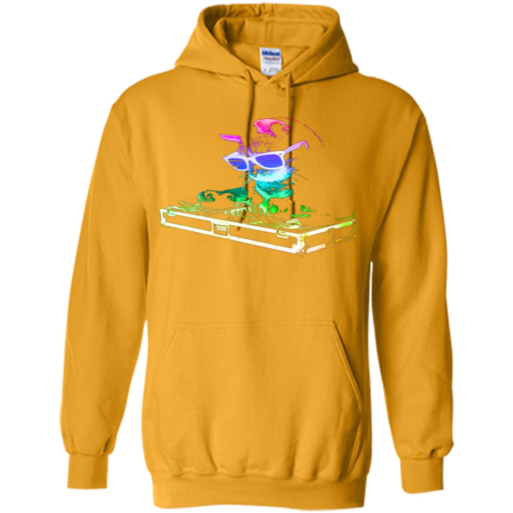Cat Lover T-shirt House Cat Rainbow DJ Kitty Gold