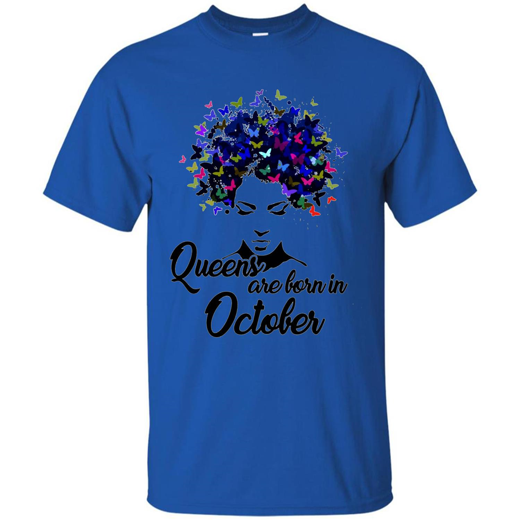 Queens Are Born In October Proud Black Woman Butterfly T-shirt Royal