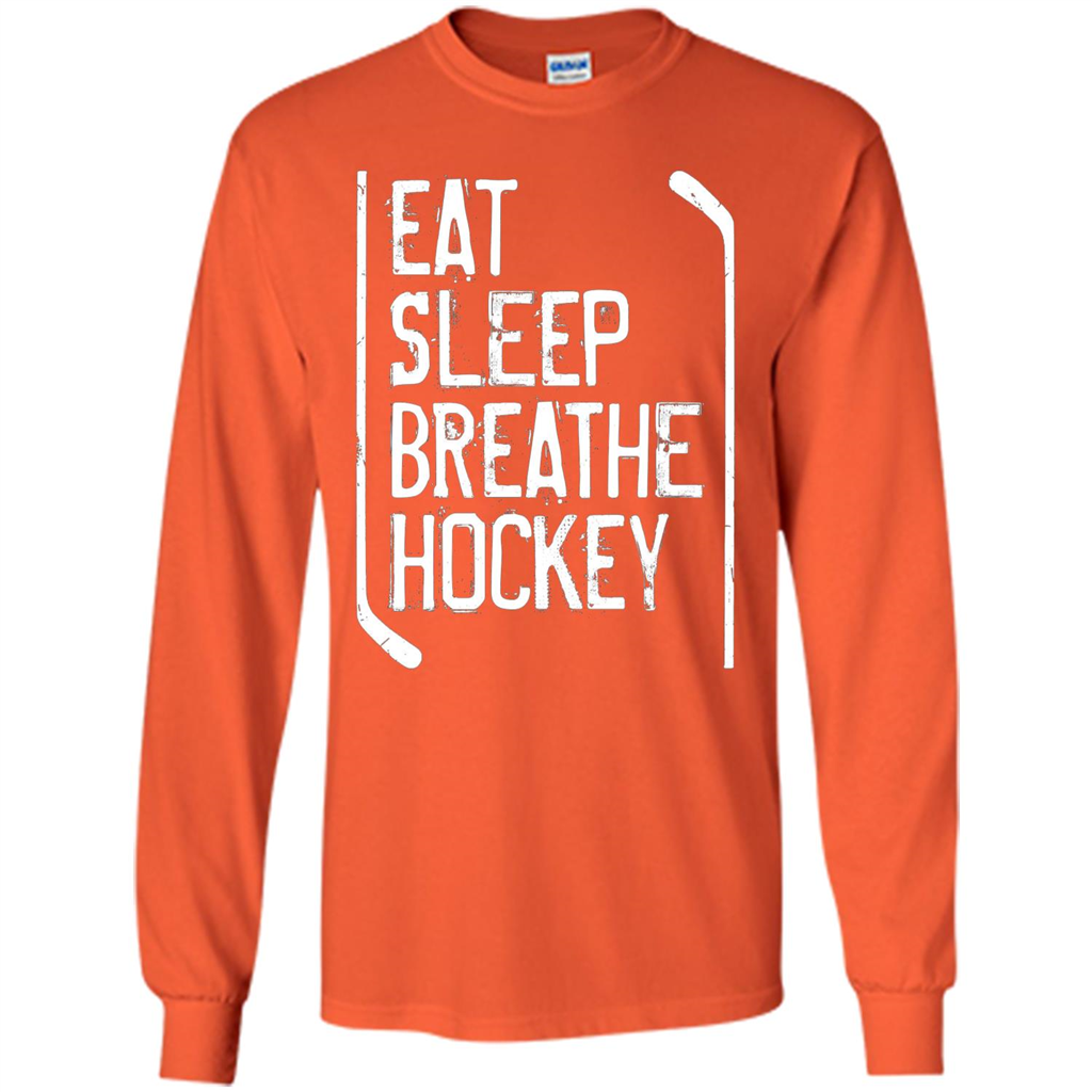 Funny Hockey T-shirt Eat Sleep Breathe Hockey T-Shirt Orange