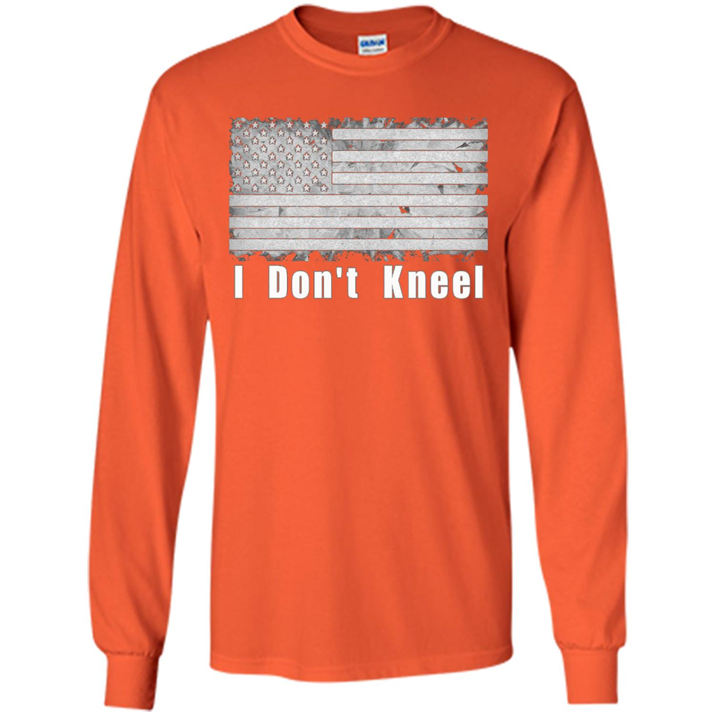 American T-shirt I Don't Kneel Patriotic American Flag Orange