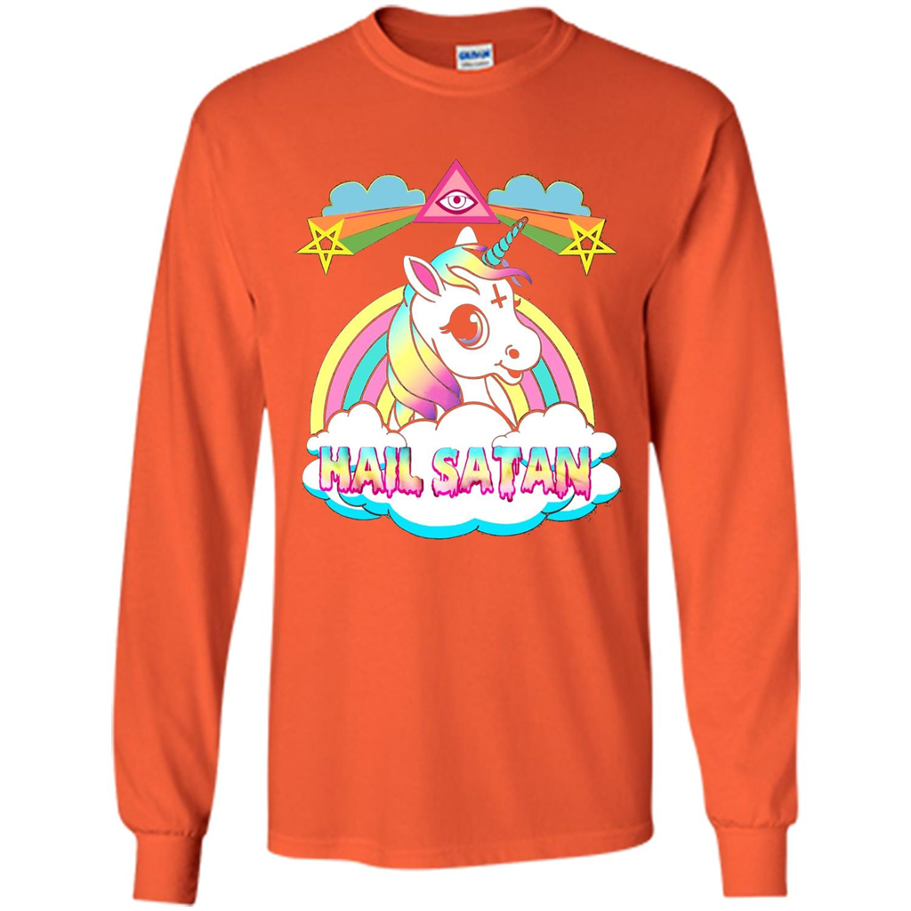 Unicorn Hail Satan Death Metal Rainbown T-shirt Orange