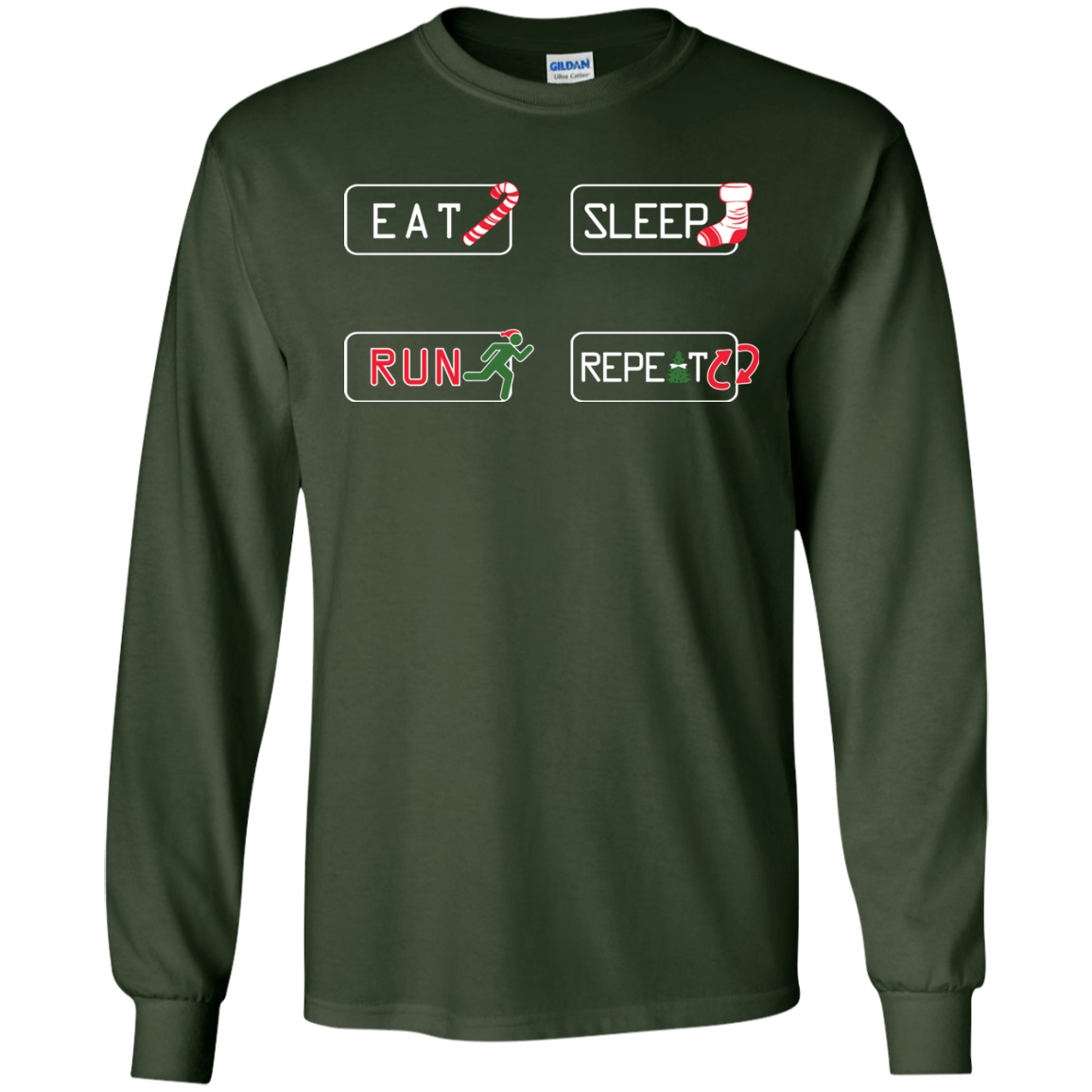 Christmas T-Shirt Eat Sleep Run Repeat Forest Green