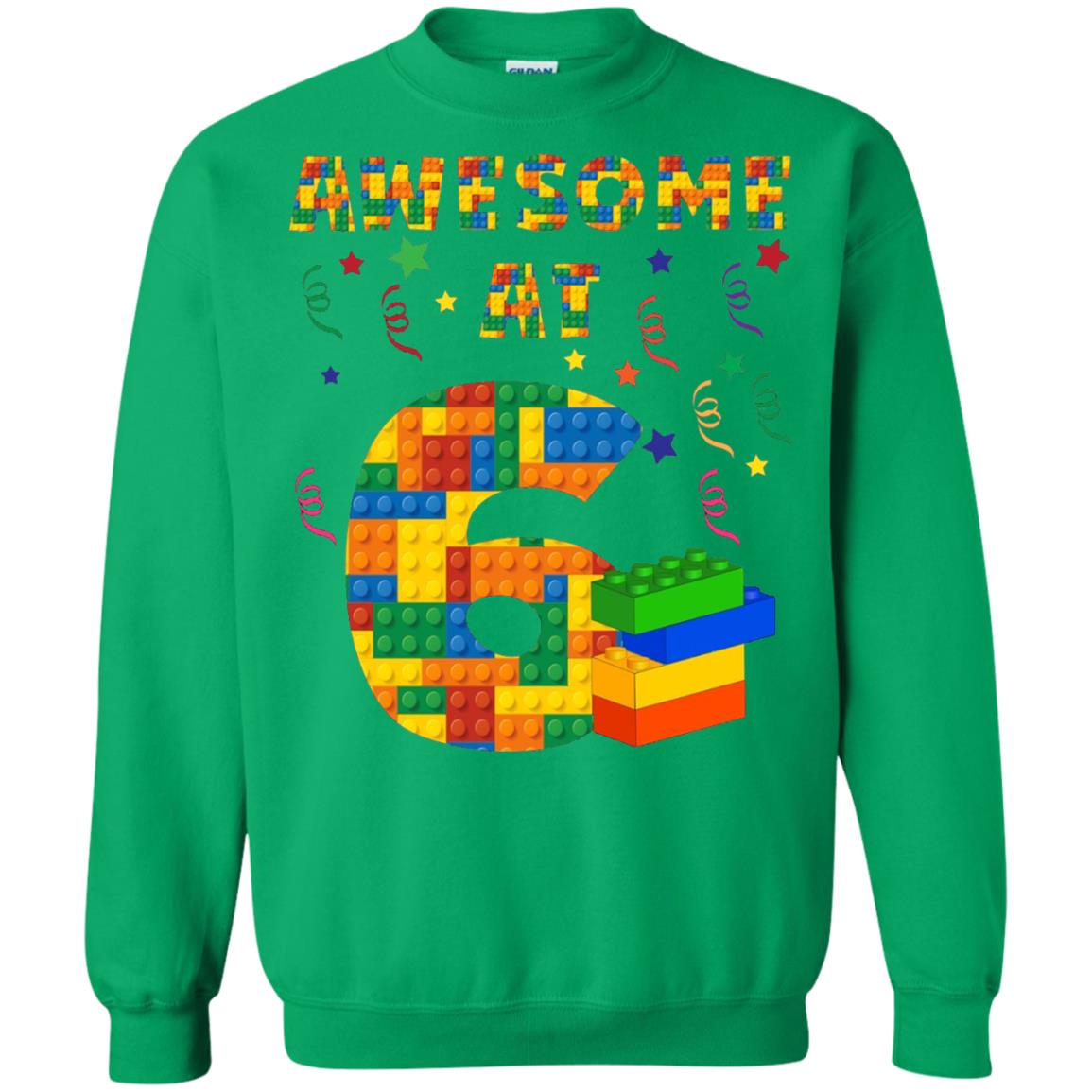 Awesome At 6 Age 6 Six Blocks Bricks Theme Shirt Irish Green