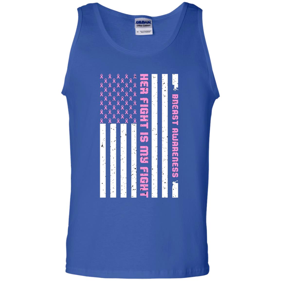 Breast Awareness His Fight Is My Fight Pink Ribbon Stars Flag Of Usa Shirt Royal