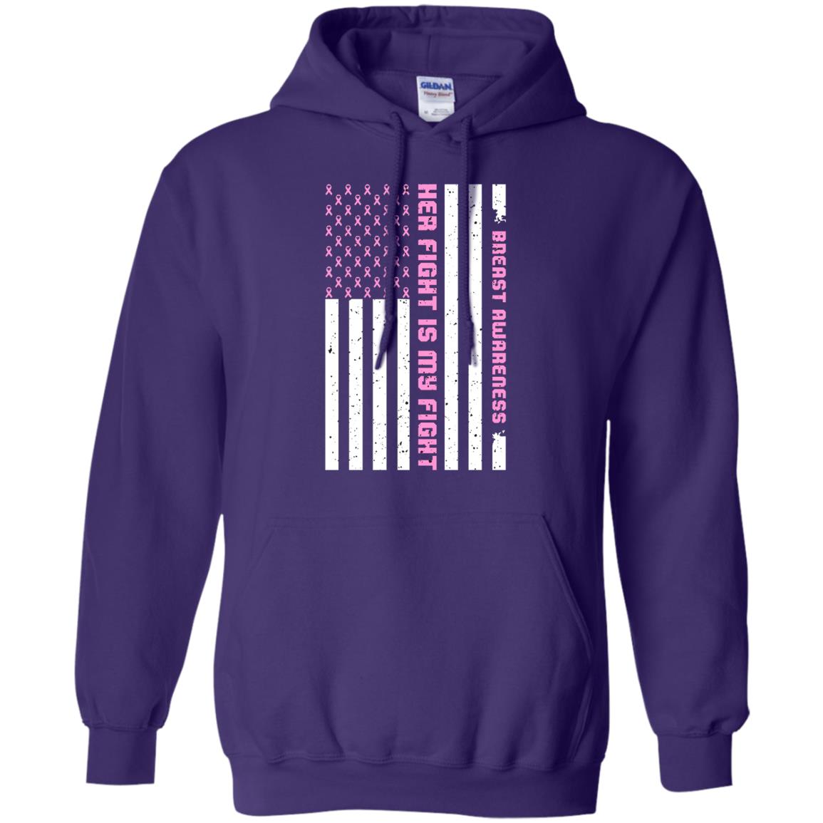 Breast Awareness His Fight Is My Fight Pink Ribbon Stars Flag Of Usa Shirt Purple