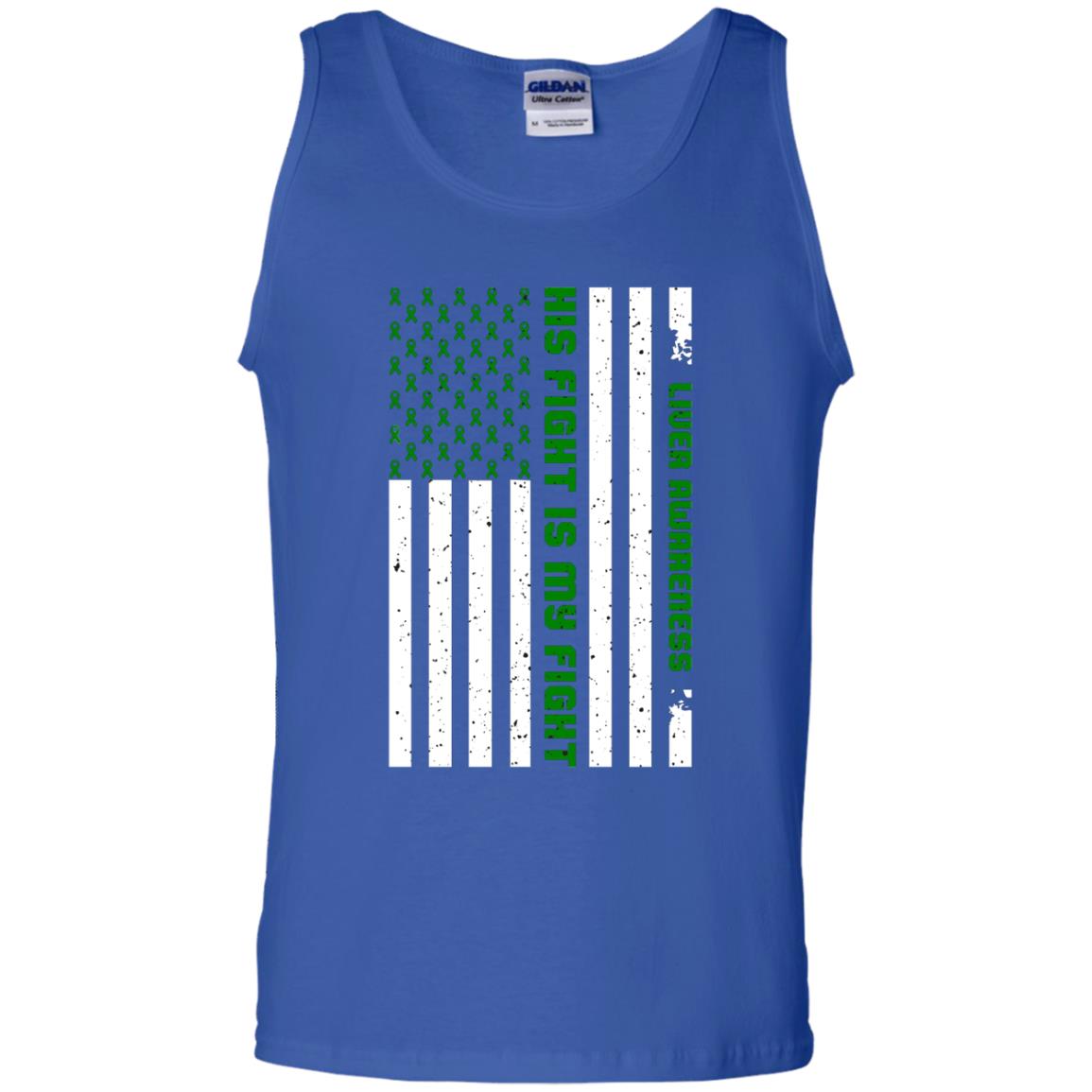 Liver Awareness His Fight Is My Fight Emerald Ribbon Stars Flag Of Usa Shirt Royal
