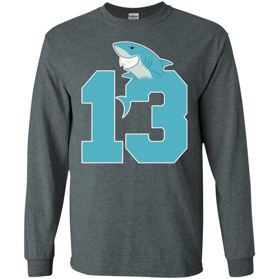 13th Birthday Shark Party Shirt Dark Heather