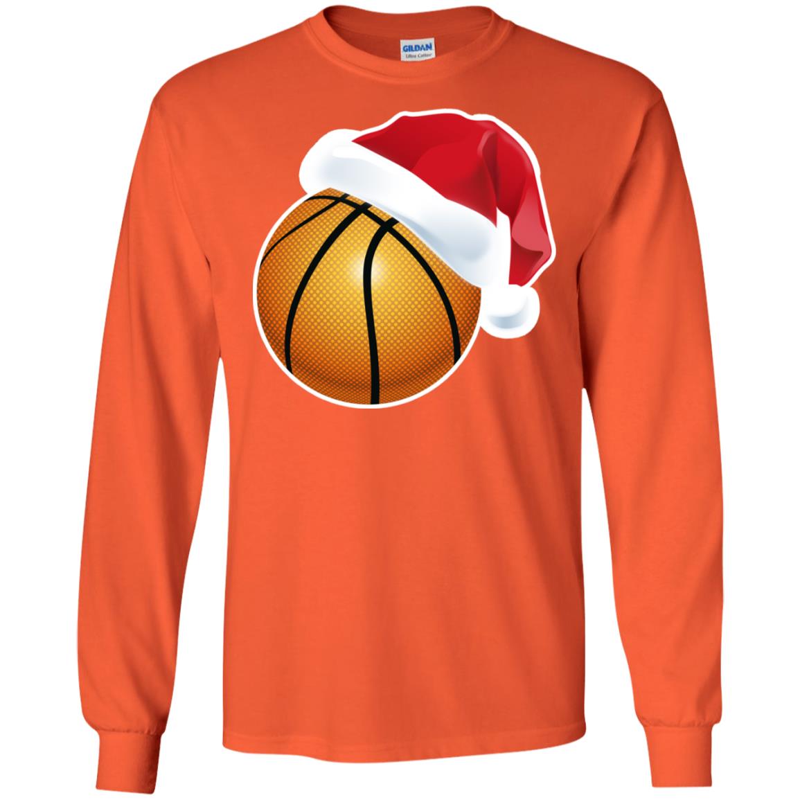 Basketball With Santa Claus Hat X-mas Shirt For Basketball Lovers Orange