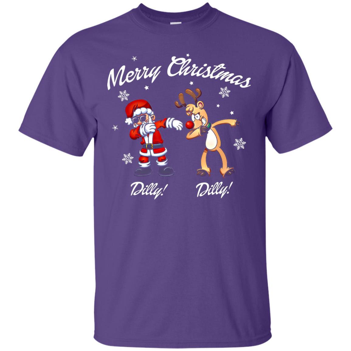 Christmas T-shirt Santa And Reindeer Dilly Dilly Purple