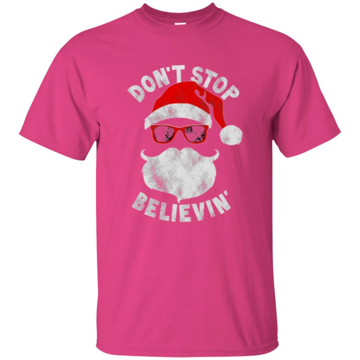 Christmas T-shirt Don't Stop Believing Cool Shades Santa Heliconia