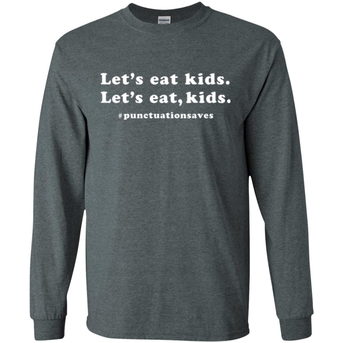 Funny Teacher T-shirt Let_s Eat Kids Punctuation Saves Dark Heather