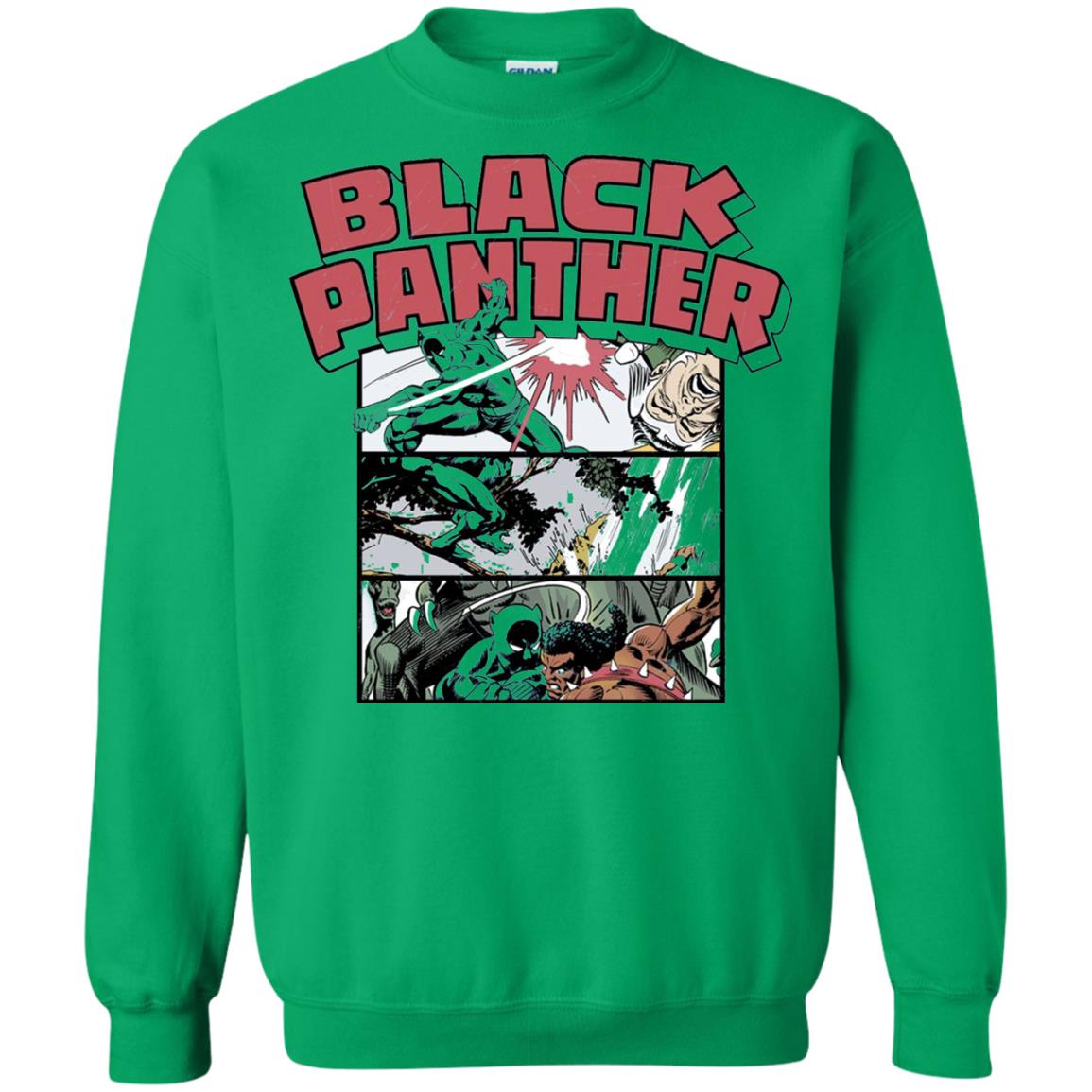Black Panther Retro Comic Stacked Panel Art T-shirt Irish Green