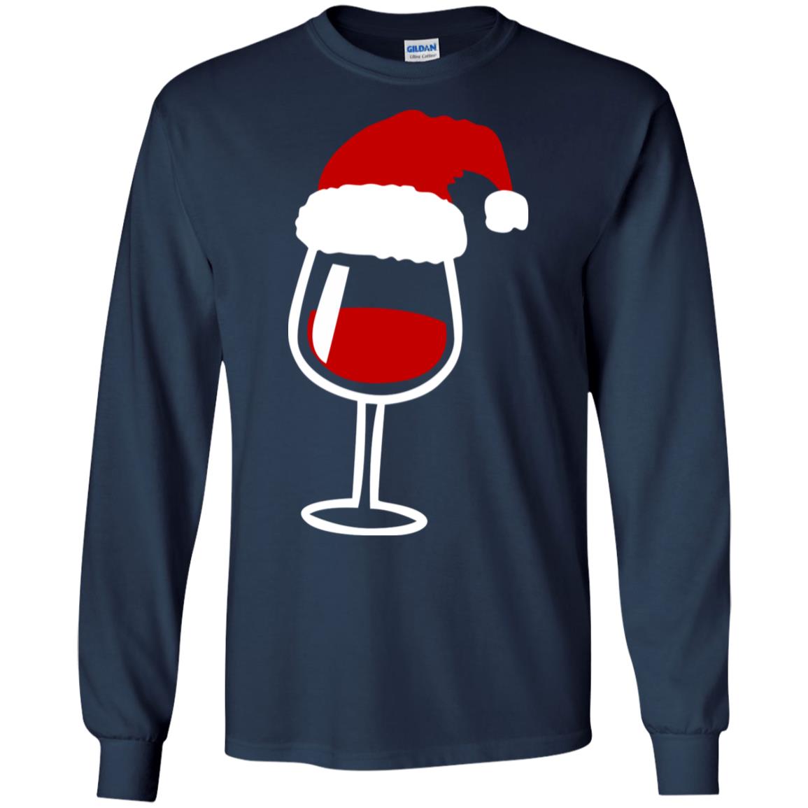 Twinkle Red Wine Glass Santa Hat X-mas Gift Shirt Navy