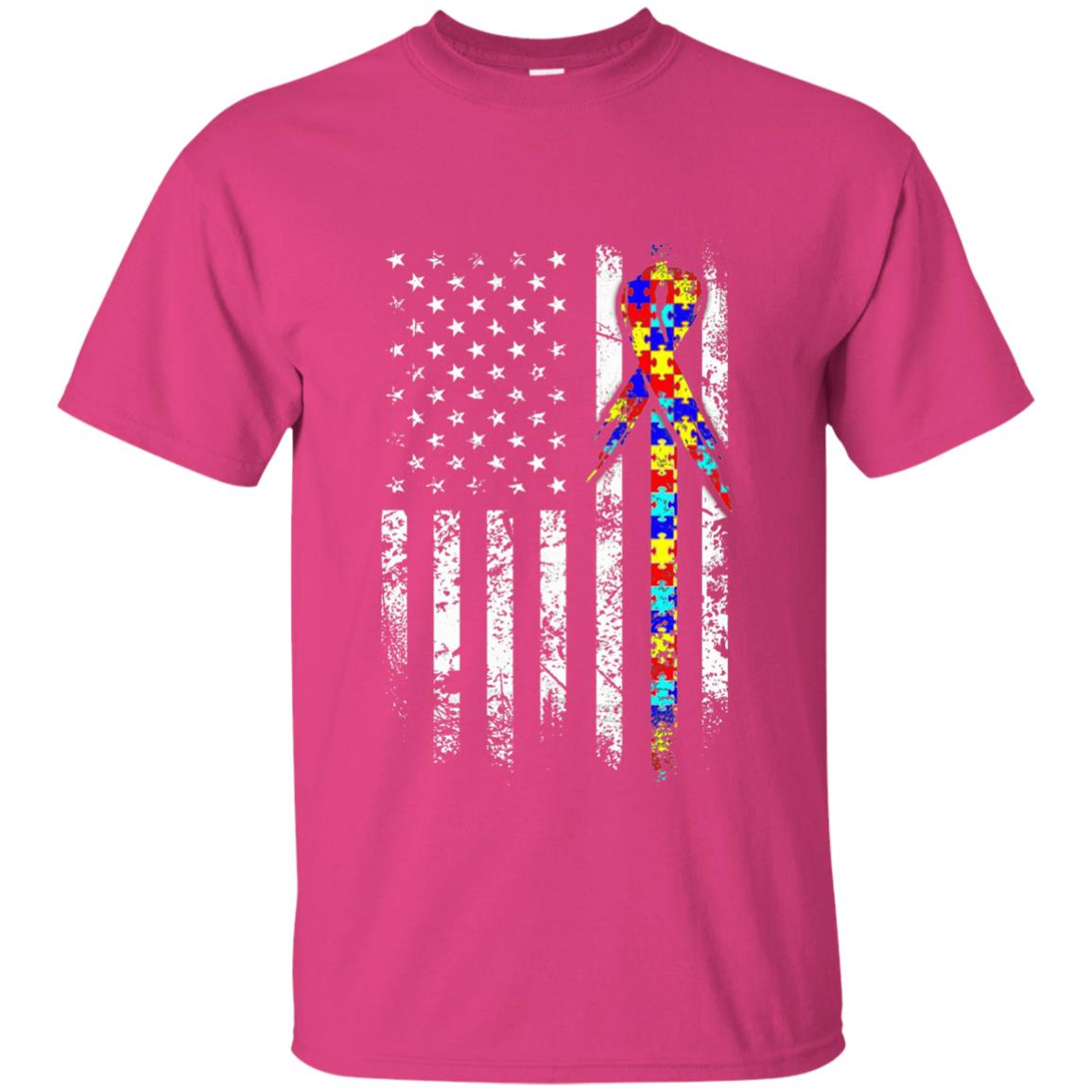 American Flag Distressed Autism Awareness T-shirt Heliconia
