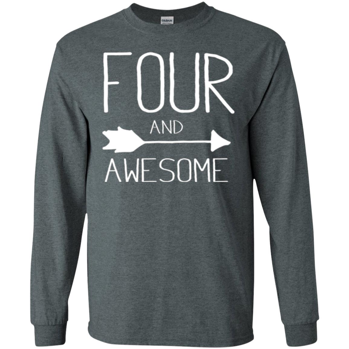 4th Birthday Gift T-shirt Kids Four And Awesome Dark Heather