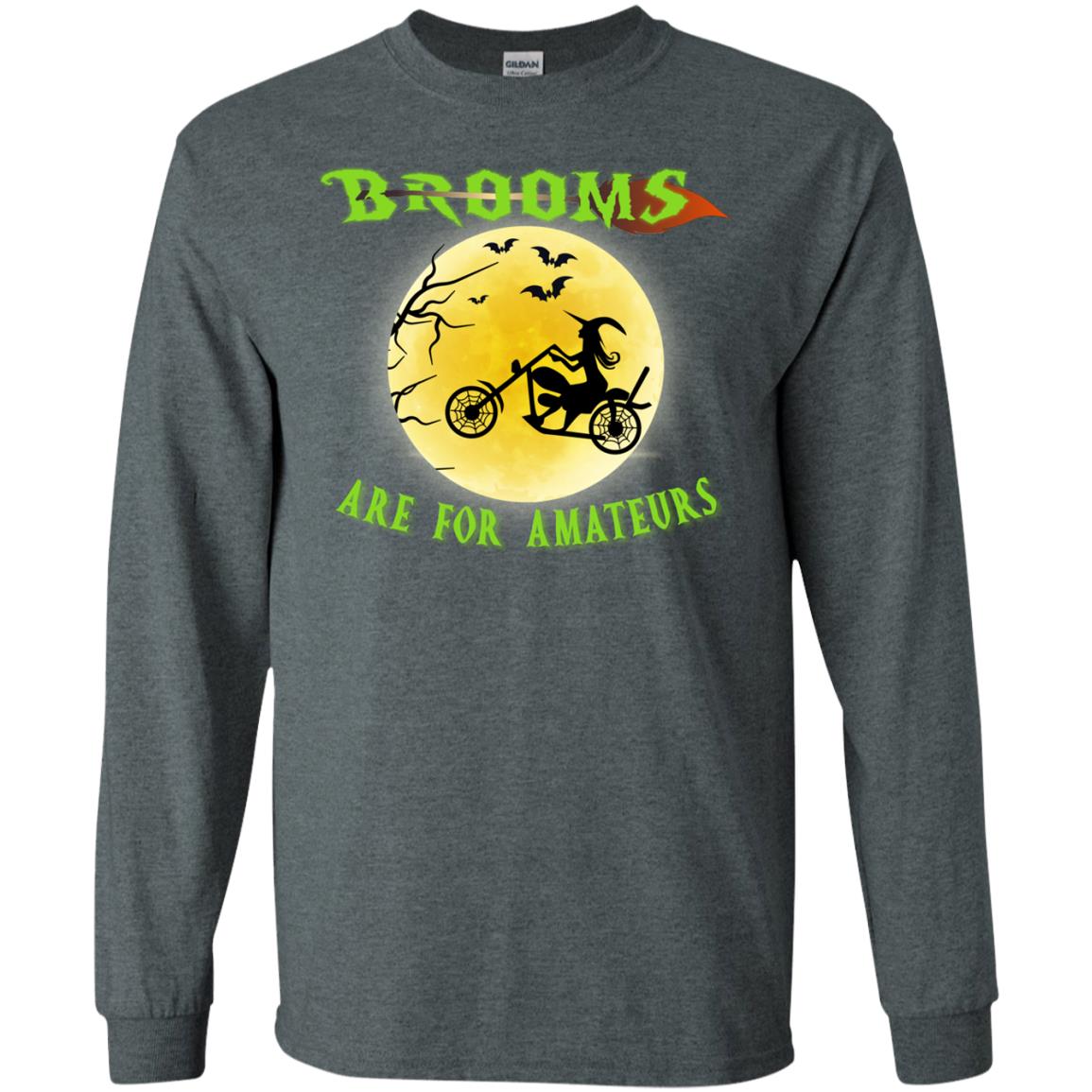 Brooms Are For Amateurs Witches Ride A Motorcycle Funny Halloween Shirt Dark Heather