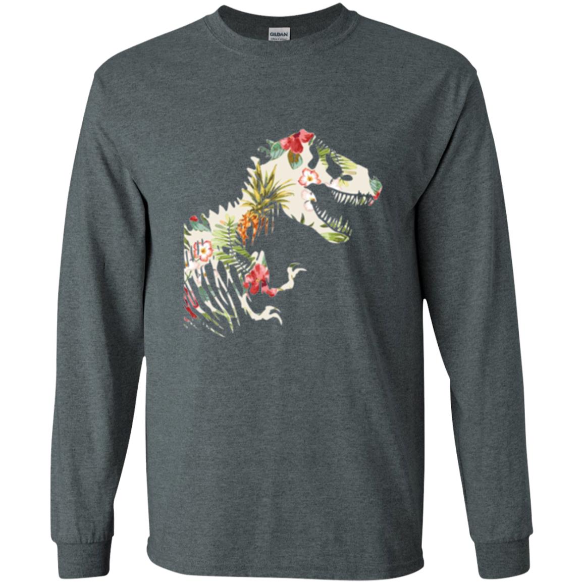 Dinosaur T-shirt Floral Tropical Hawaiian Pattern T Rex Dark Heather