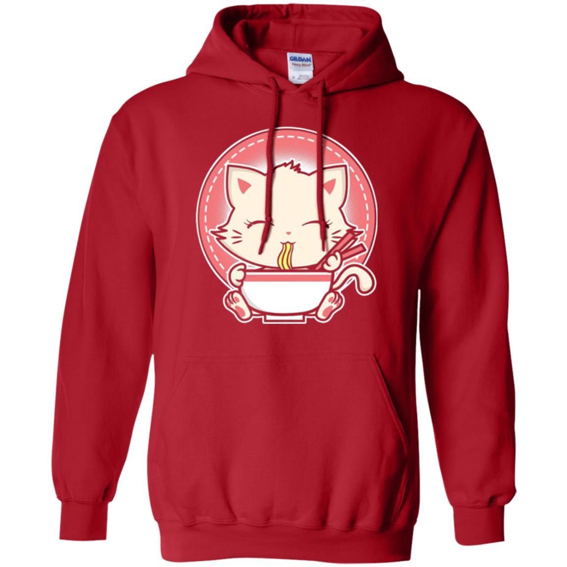 Anime T-shirt Kawaii Japanese Cat Ramen Red