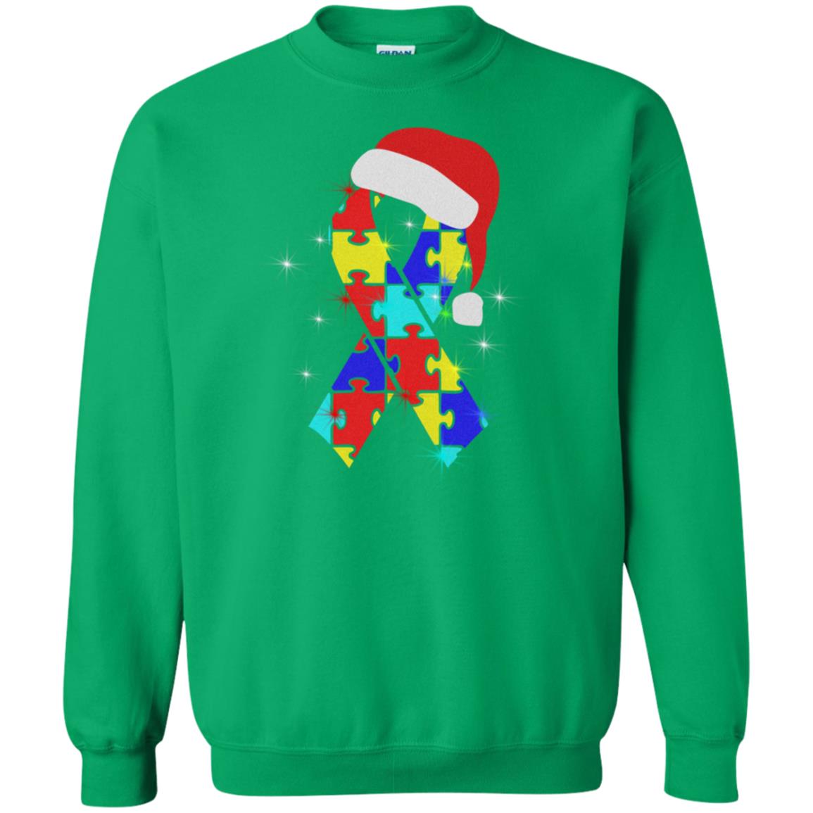 Autism Puzzle Ribbon Santa Hat X-mas Gift Shirt Irish Green